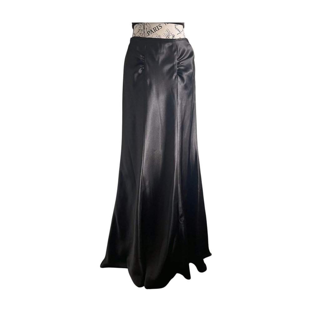 🇨🇦 90s Black Satin Maxi Slip Skirt Soft Goth Whimsigoth Y2K Prom